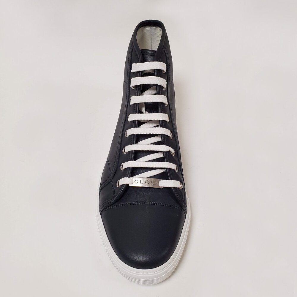 GUCCI MENS SNEAKERS HI TOP BLUE MICRO SOFT LEATHER w LOGO 7.5G US 8 - Picture 5 of 10